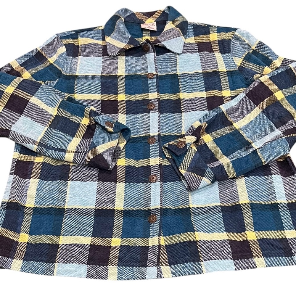 Allison Dailey Vintage Plaid Button-Down Shirt in Blue and Yellow